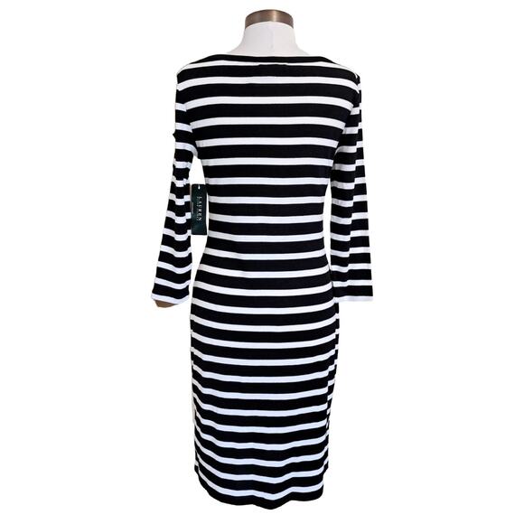 NWT LAUREN Ralph Lauren Striped Dress Size Medium Black & White Preppy Nautical - Picture 4 of 10